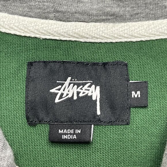 Stussy Green Striped Rugby Hoodie Shirt Medium - Picture 2 of 10